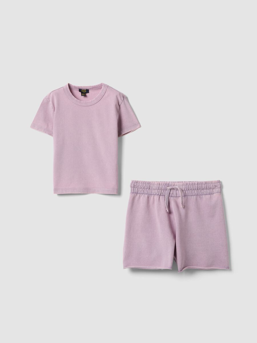 Pink stretch cotton set with T-shirt and shorts_0