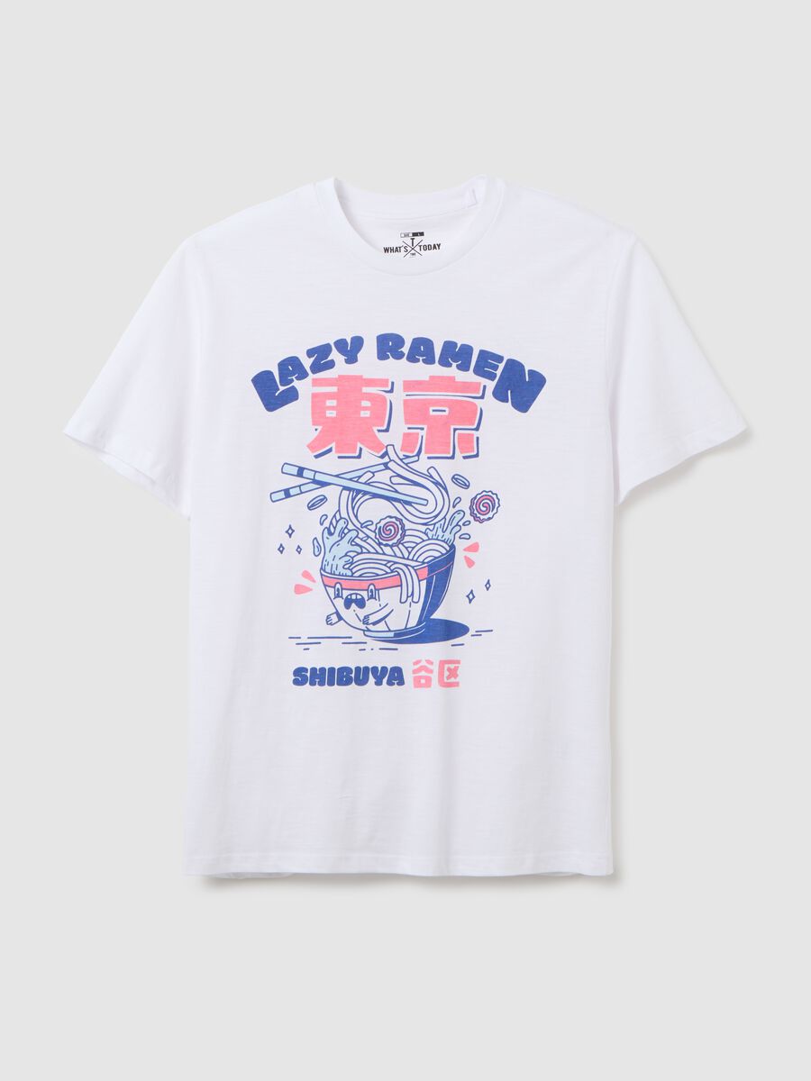 White Cotton Lazy Ramen T-Shirt_4