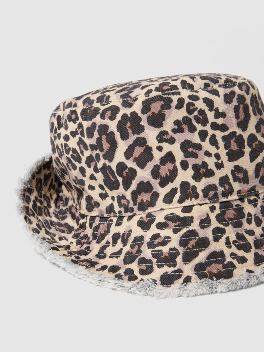 Cappello a secchiello in puro cotone multicolor leopardato da bambina_2