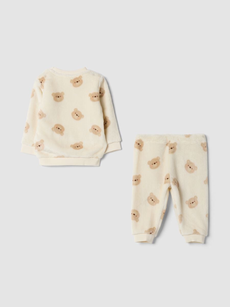Pigiama set bianco avorio con girocollo e stampa orsetti_1