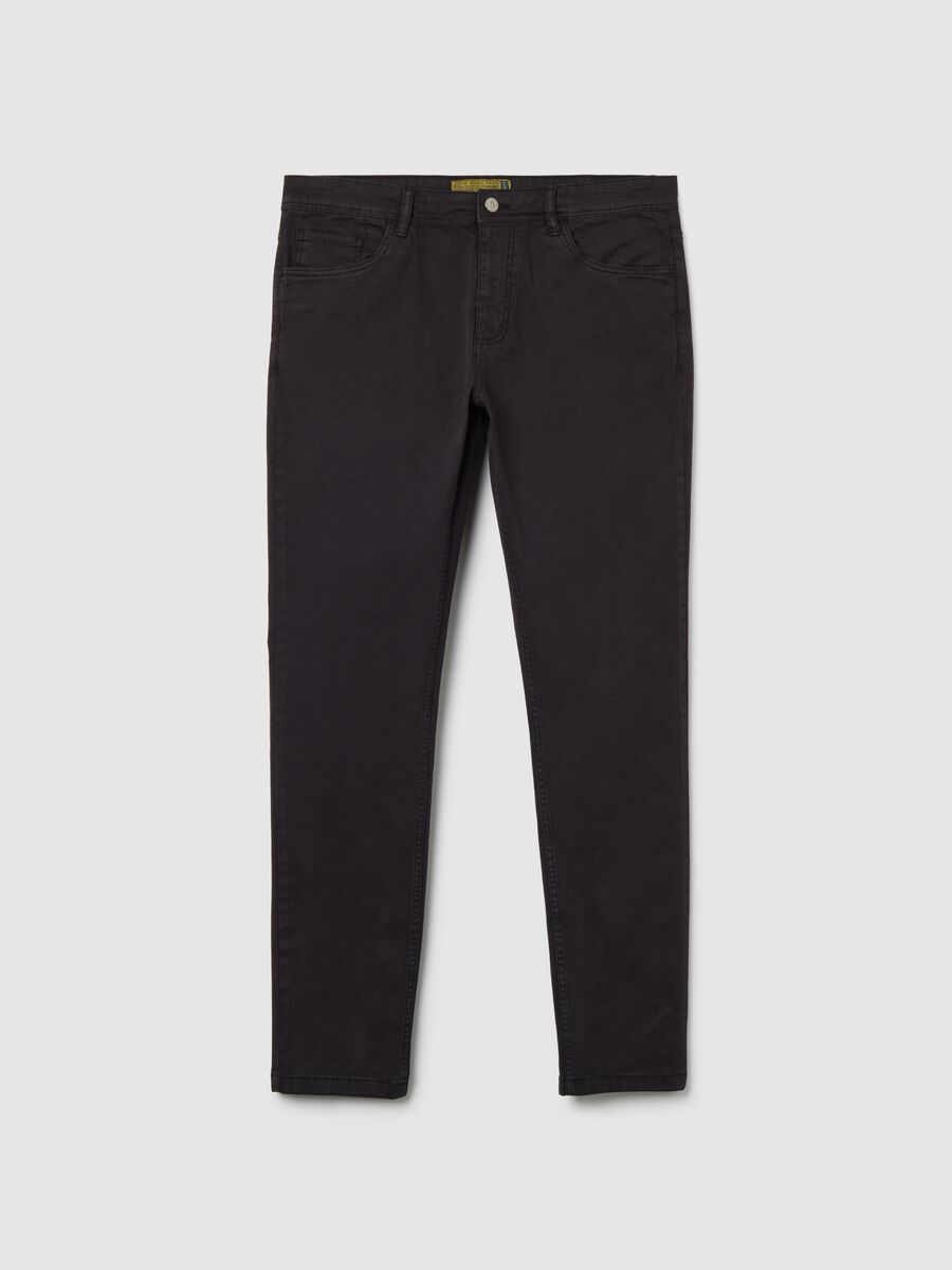 Black Stretch Cotton Skinny Fit Trousers_0