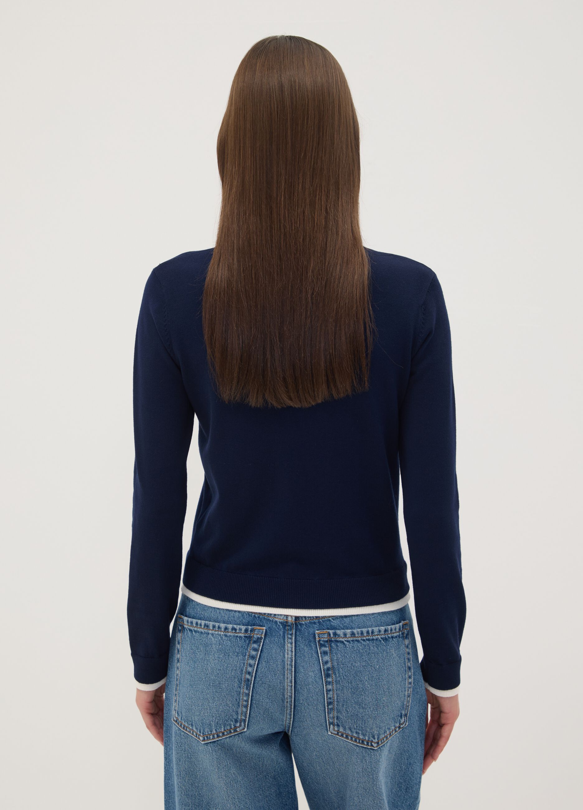 Maglia blu in misto viscosa con colletto polo regular fit
