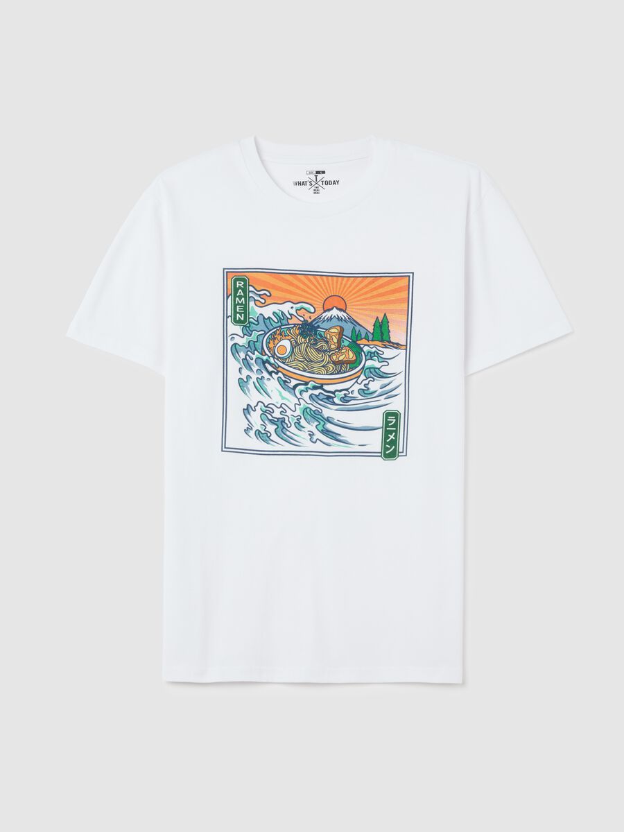 White cotton T-shirt with ramen print_4