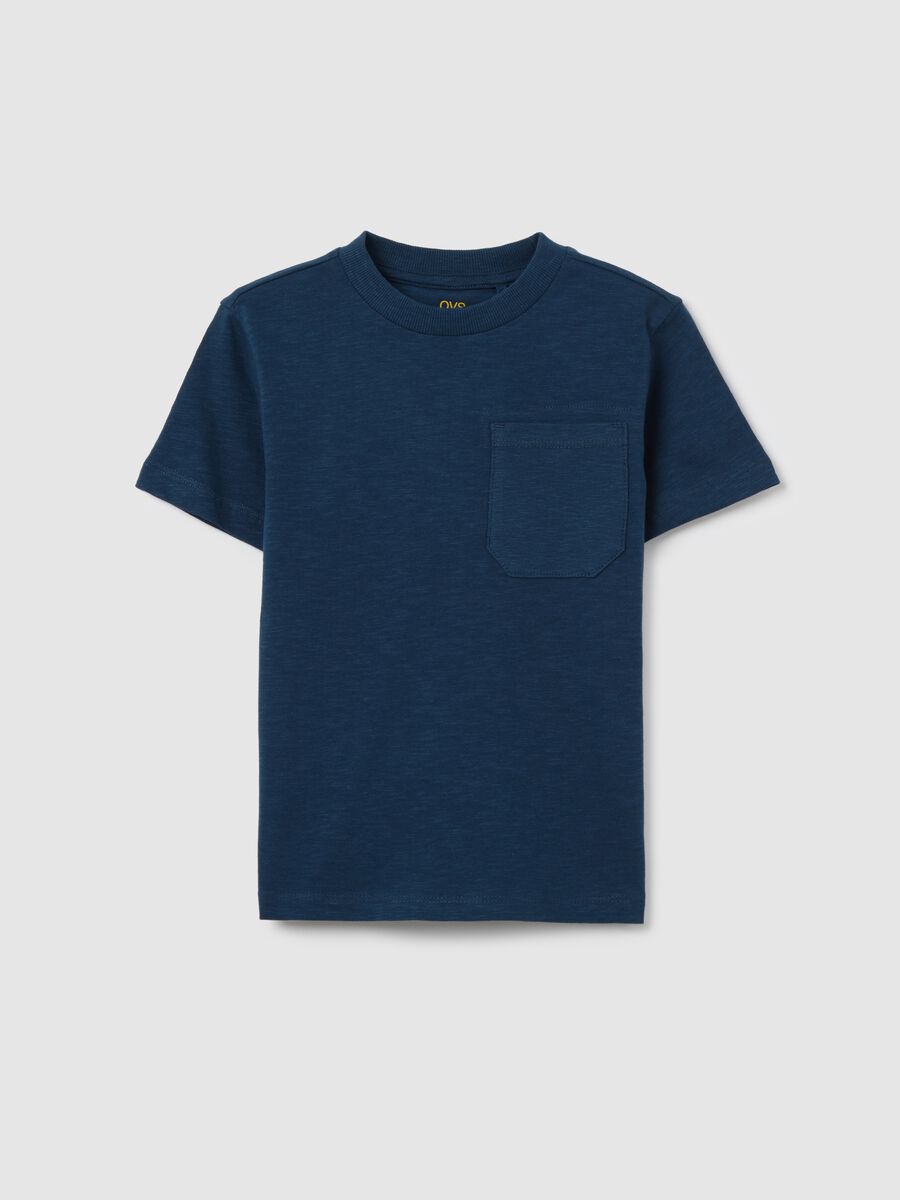 Blue T-shirt in organic cotton with pocket_0