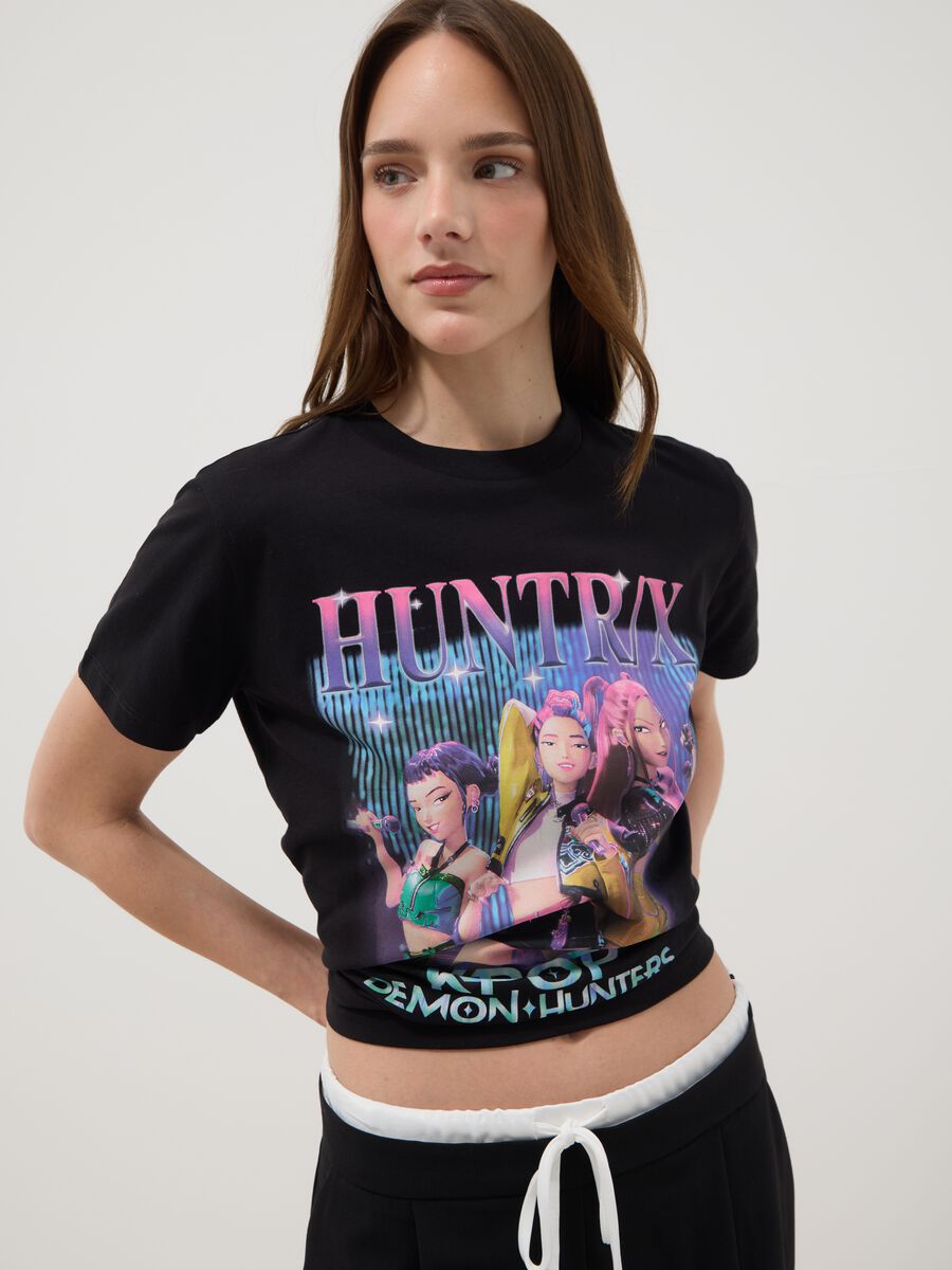 T-shirt nera in puro cotone con stampa K-Pop Demon Hunter regular fit_0