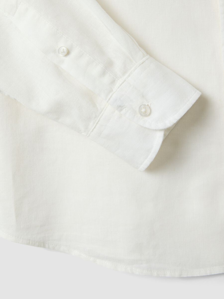 White regular fit linen-cotton blend shirt_5