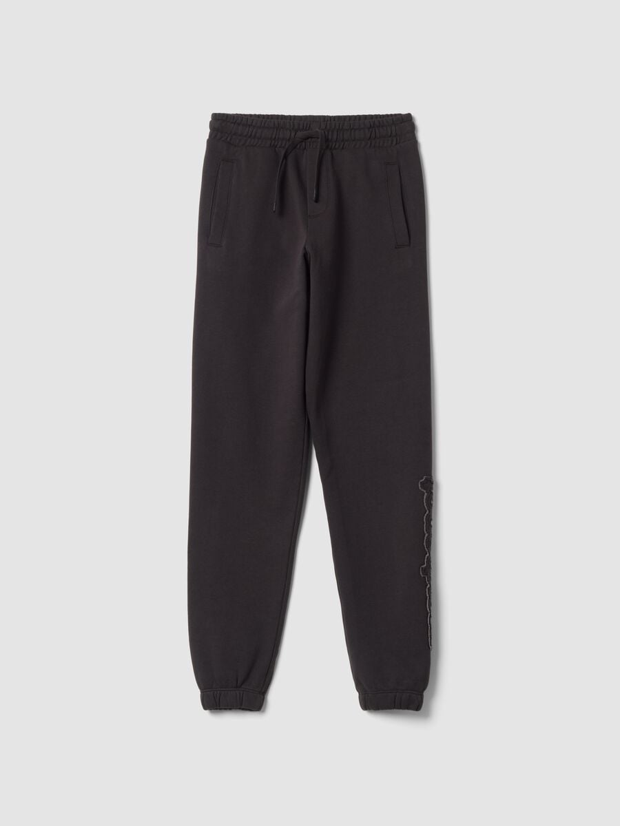 Pantaloni jogger grigi in puro cotone fleece comfort fit_0