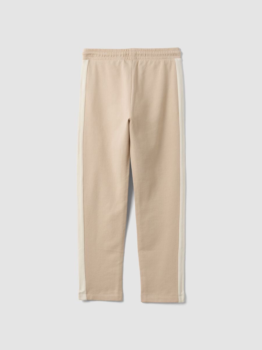 Pantaloni jogger beige in puro cotone con bande laterali per ragazzo_4