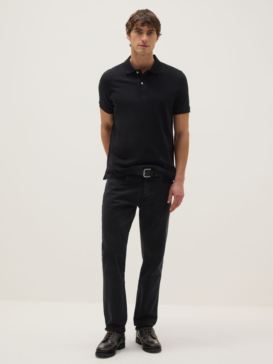 Black pure cotton polo shirt, regular fit_1