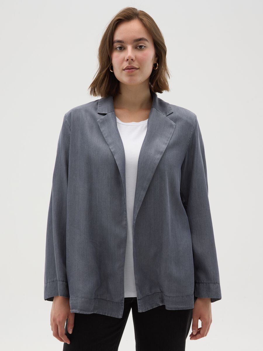 Women's grey regular fit blazer in pure Lyocell_0