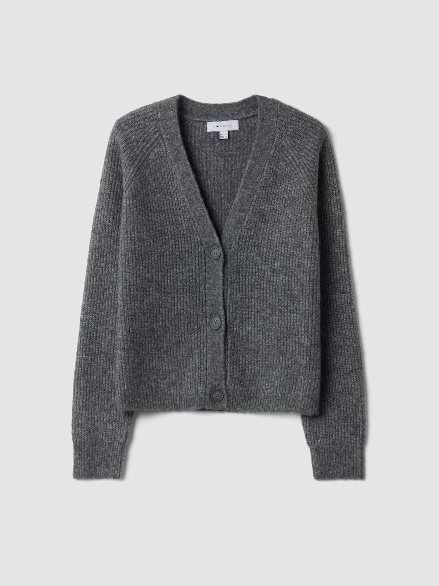 Grey stretch-wool cardigan with deep V-neck, oversized fit_4
