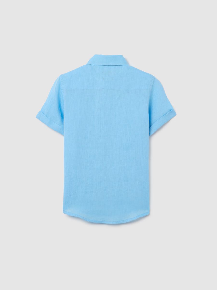 Blue Linen Loose Fit Children's Shirt_4