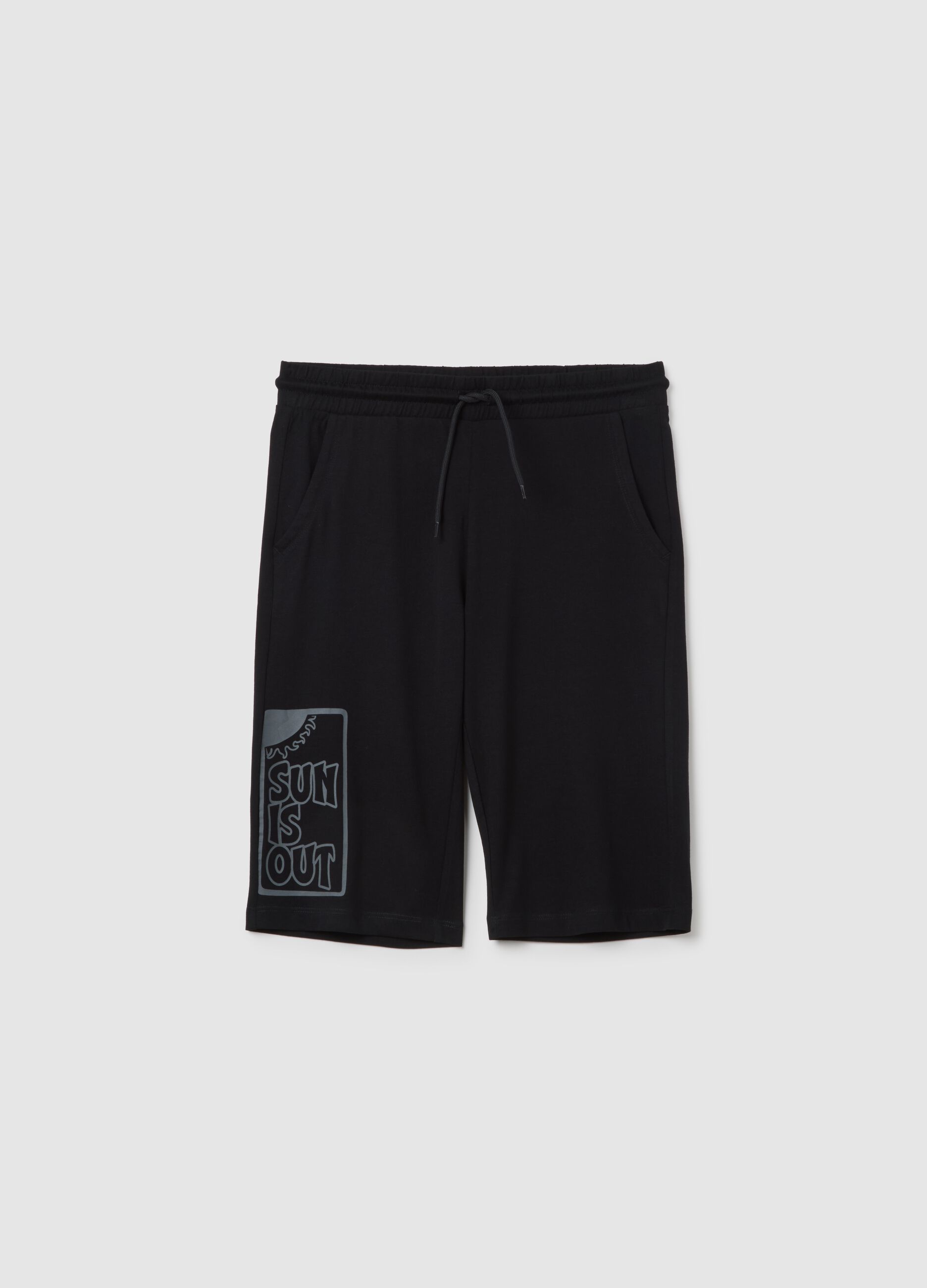 Bermuda da ragazzo in puro cotone nero regular fit
