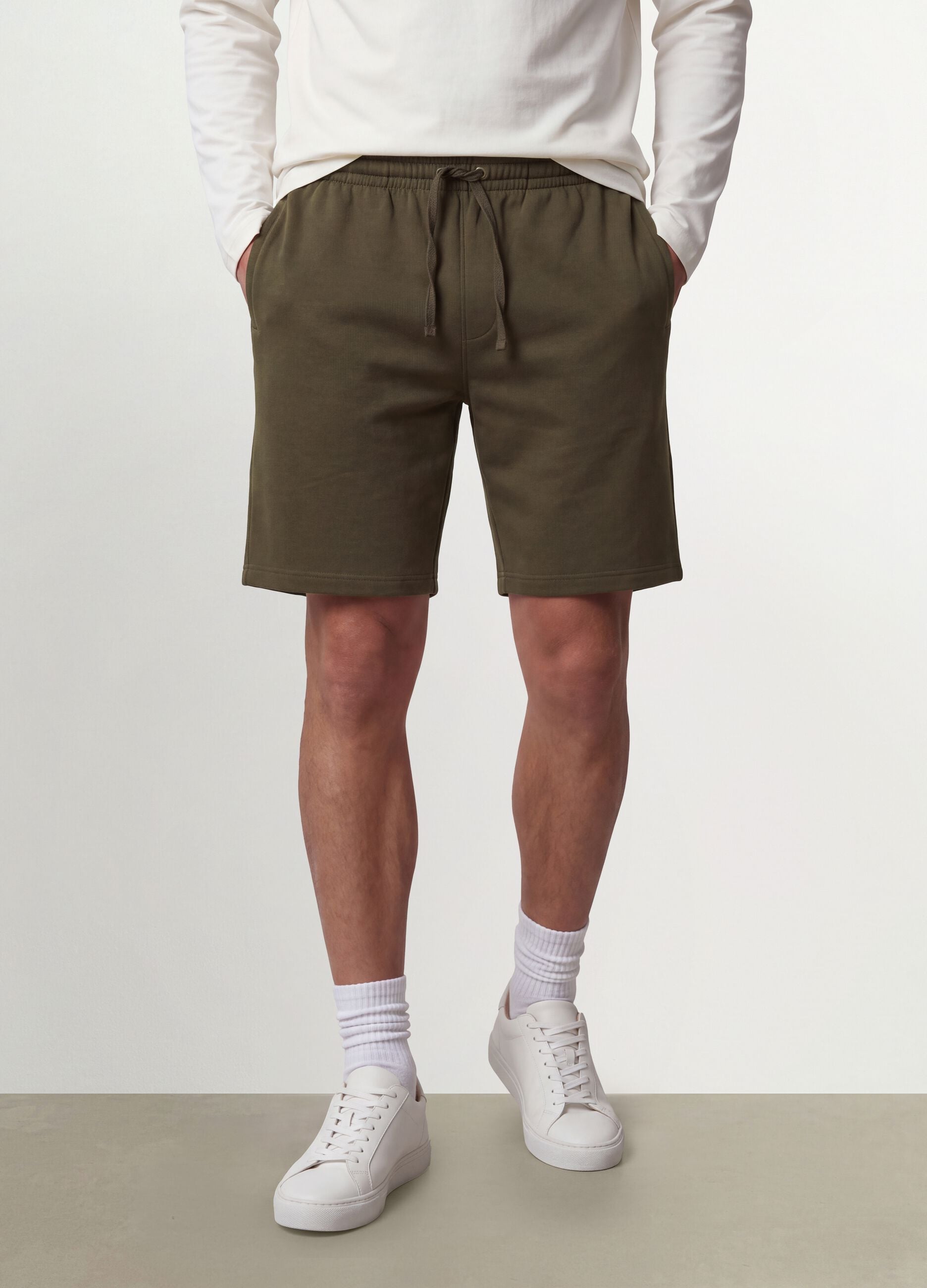 Green cotton-blend shorts with elasticated waistband, regular fit