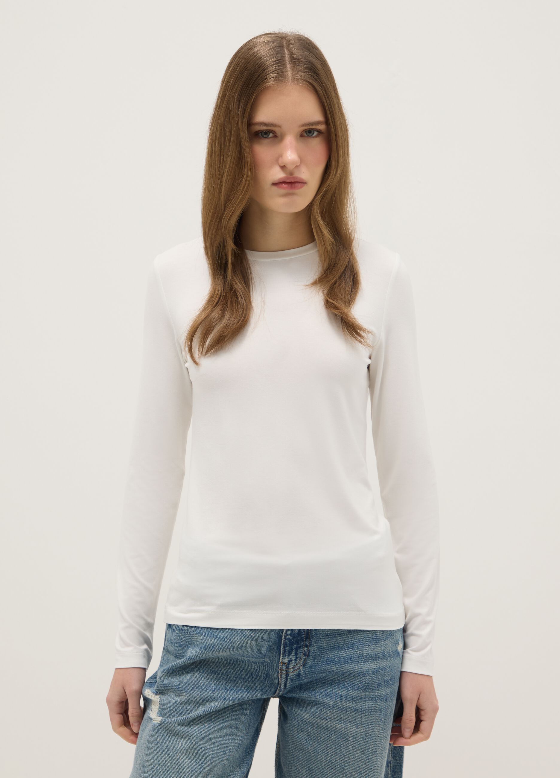 White stretch viscose t-shirt regular fit