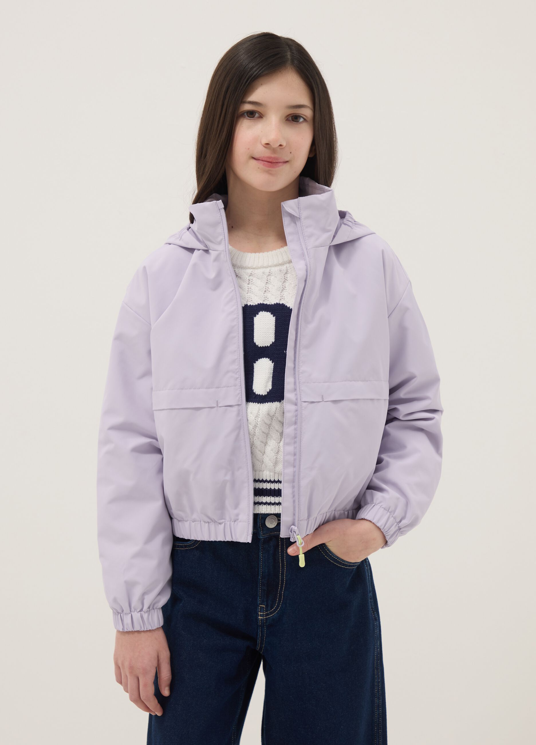 Purple hooded jacket for girls regular fit