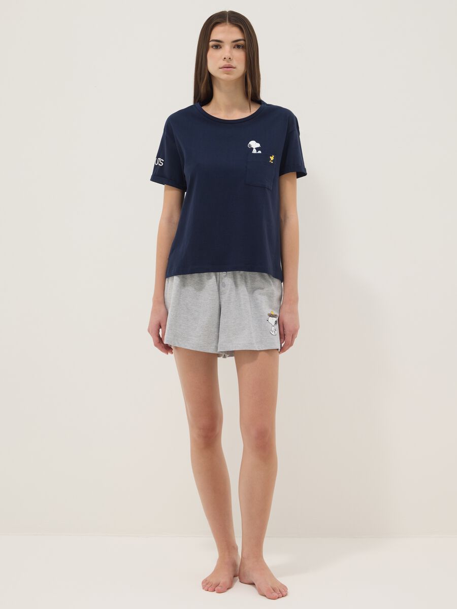 Blue and grey pure cotton short pyjamas with Peanuts print_0