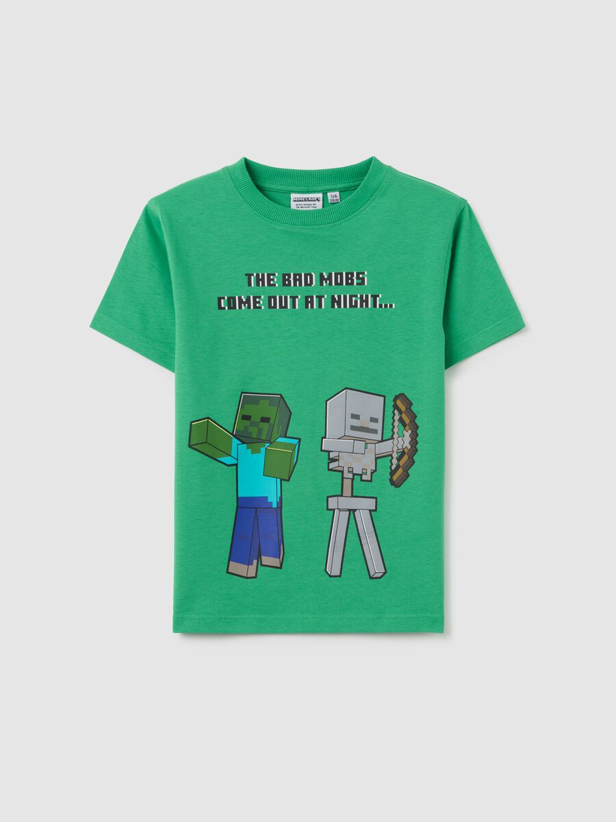 T-shirt da bambino in puro cotone verde regular fit con stampa Minecraft_0