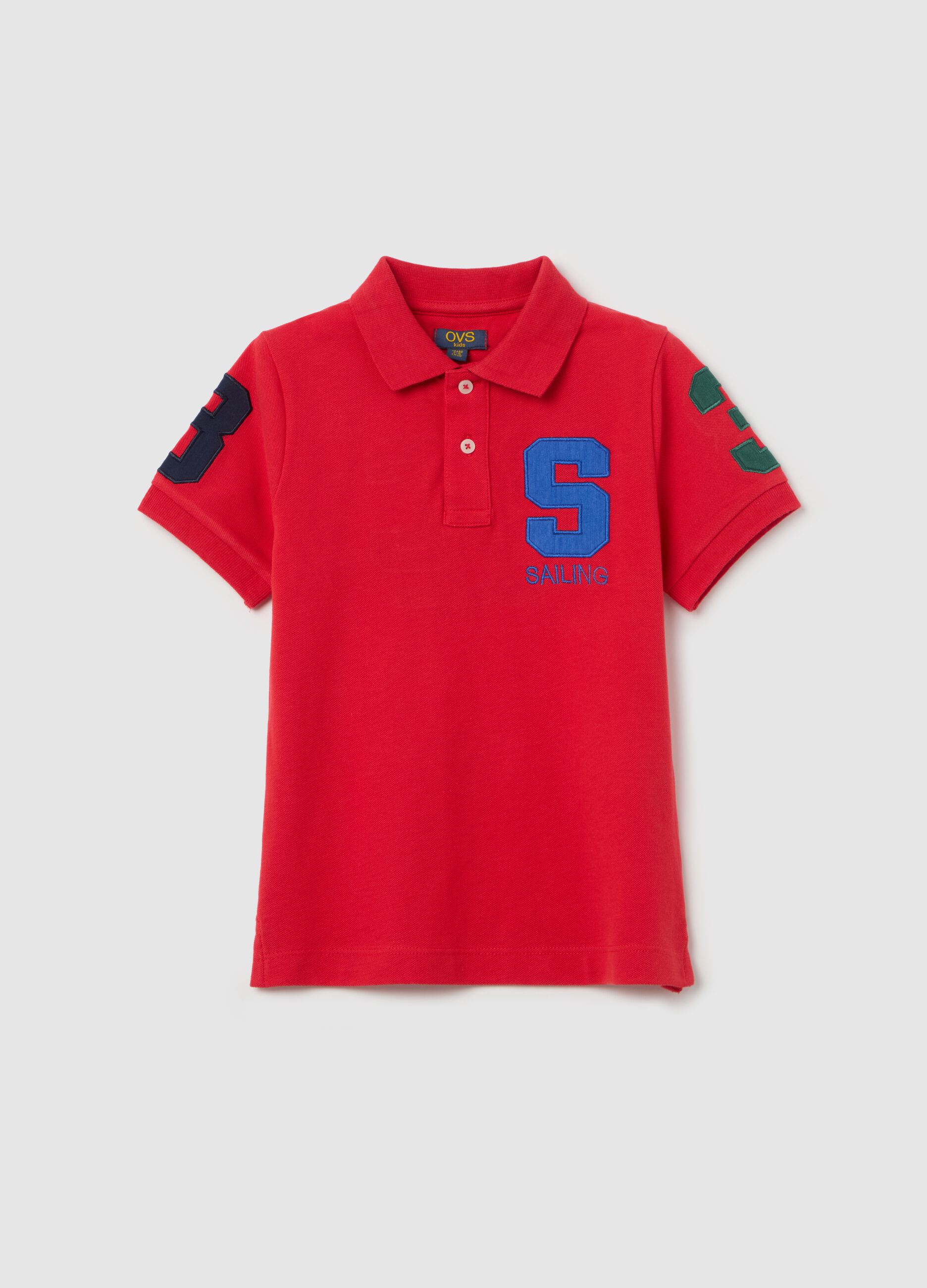 Cotton polo shirt with patch and "Yacht Club" embroidery