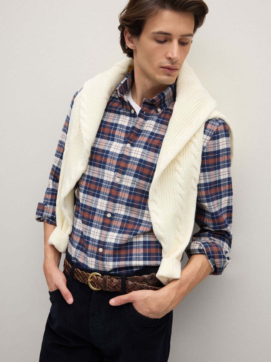 Multicolour long-sleeve shirt in pure cotton, regular fit, checked_0