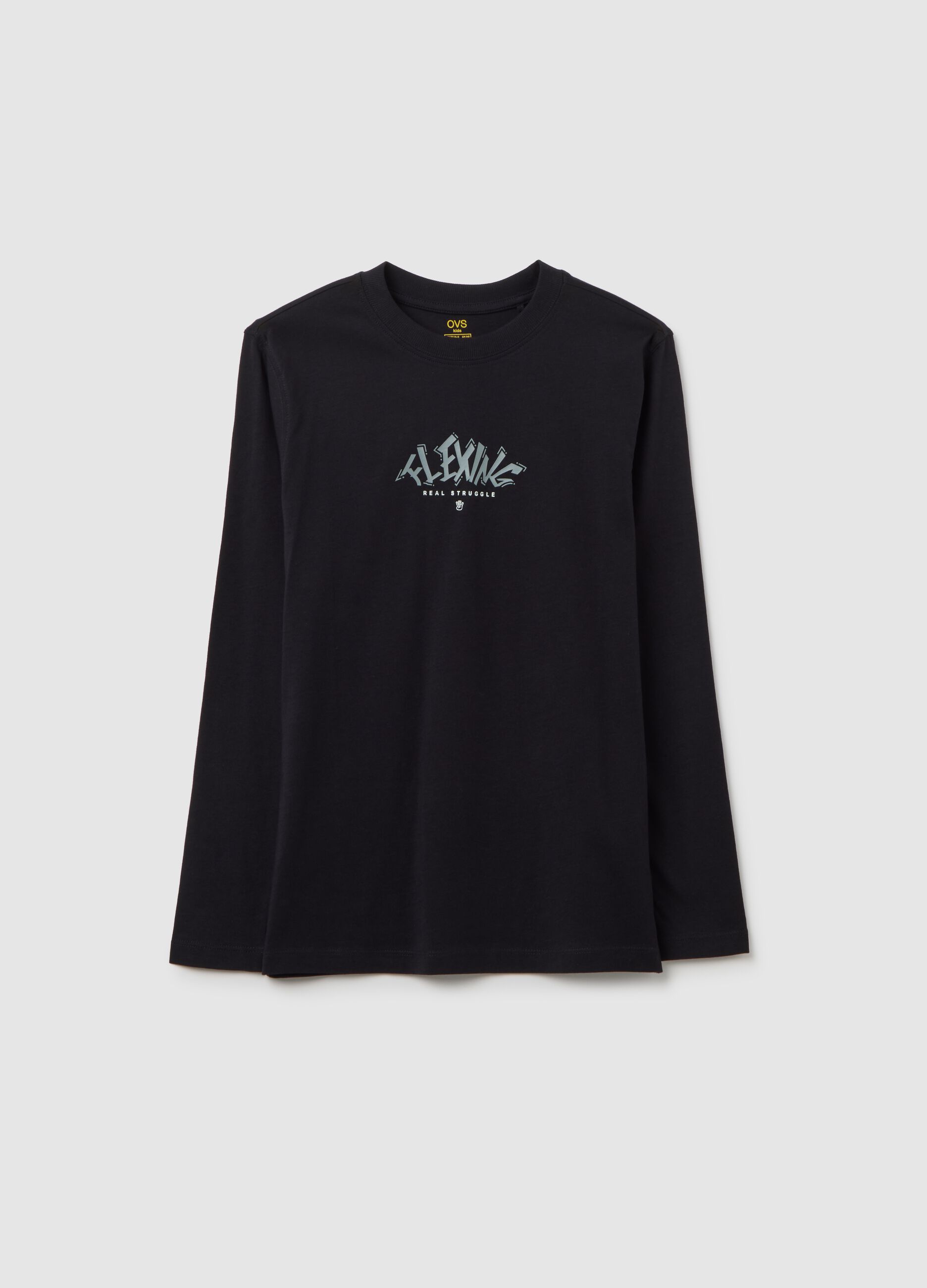 T-shirt da ragazzo in puro cotone nero oversize