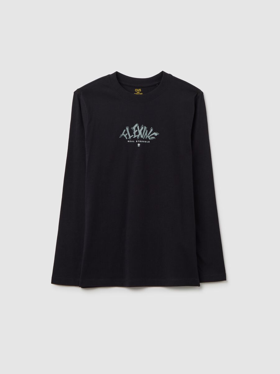 T-shirt da ragazzo in puro cotone nero oversize_0