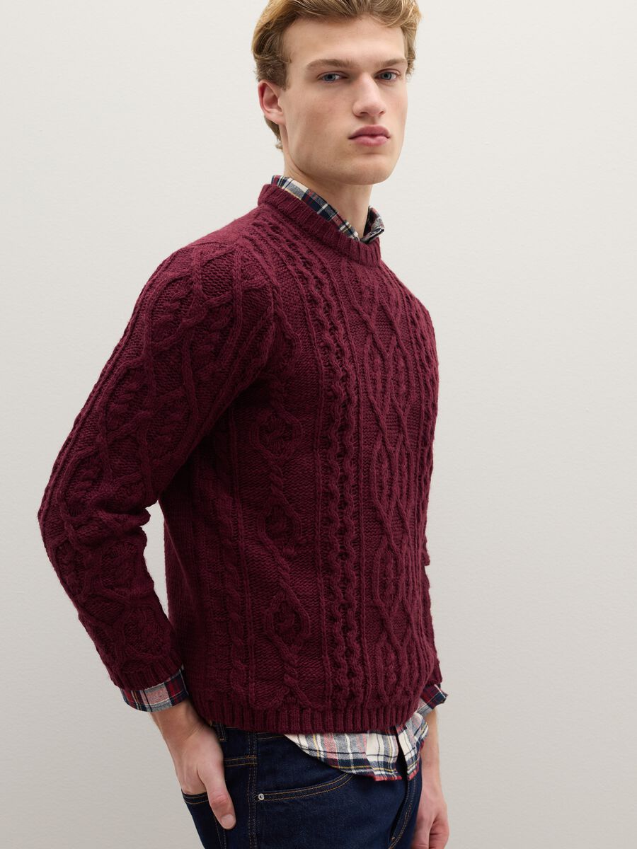 Maglione girocollo bordeaux in misto lana_3