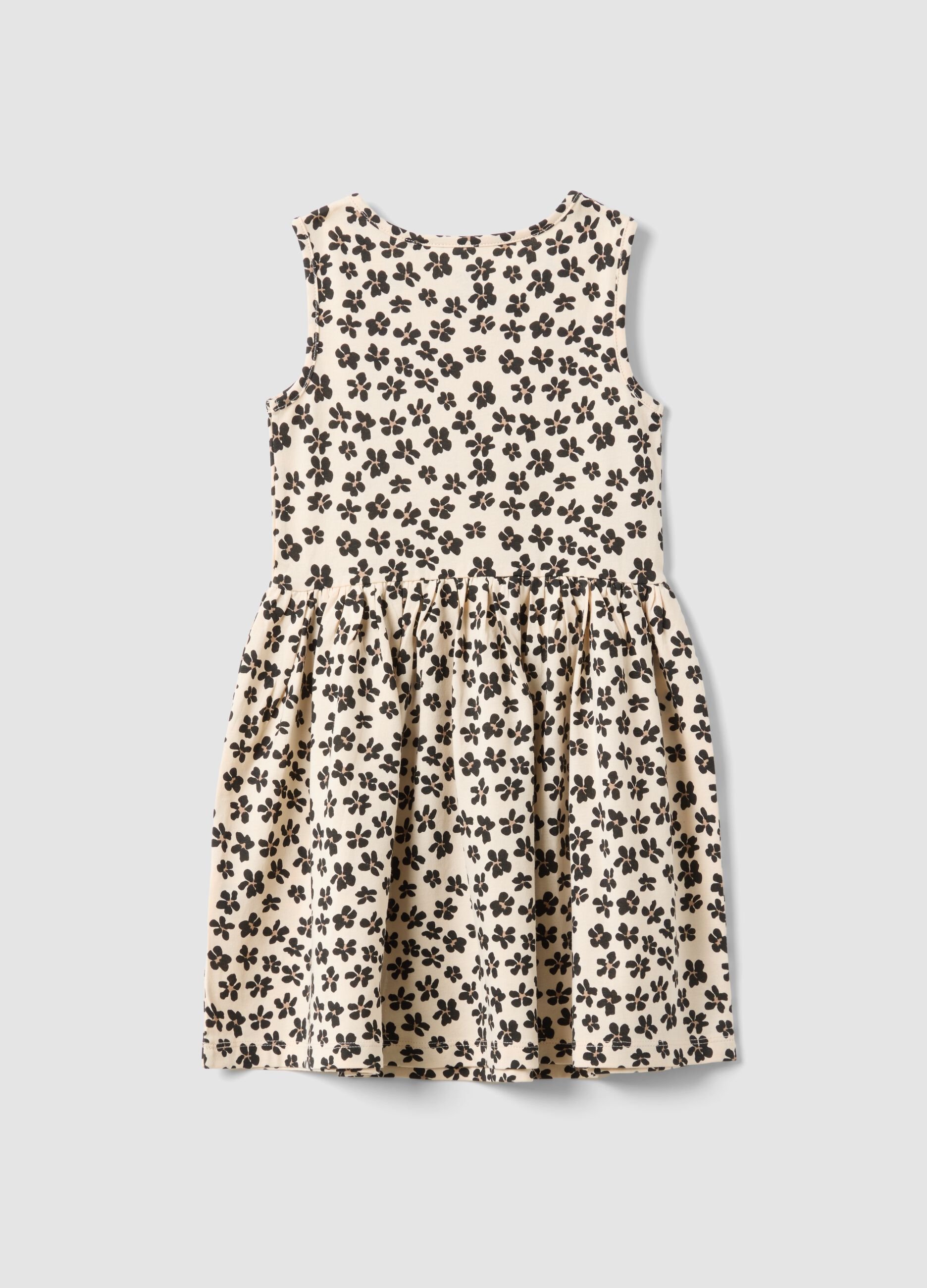 Beige pure cotton dress with floral print