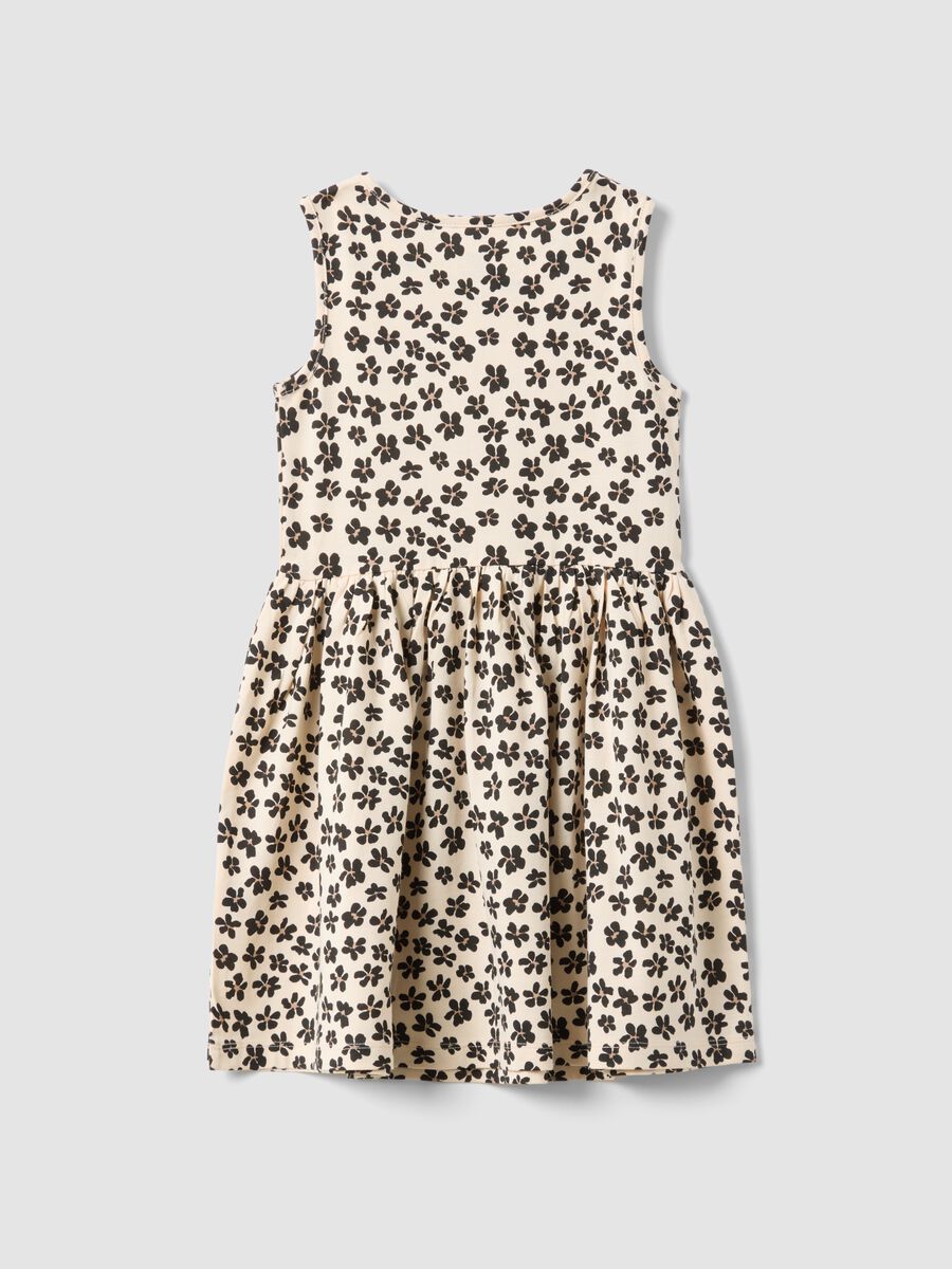 Beige pure cotton dress with floral print_1
