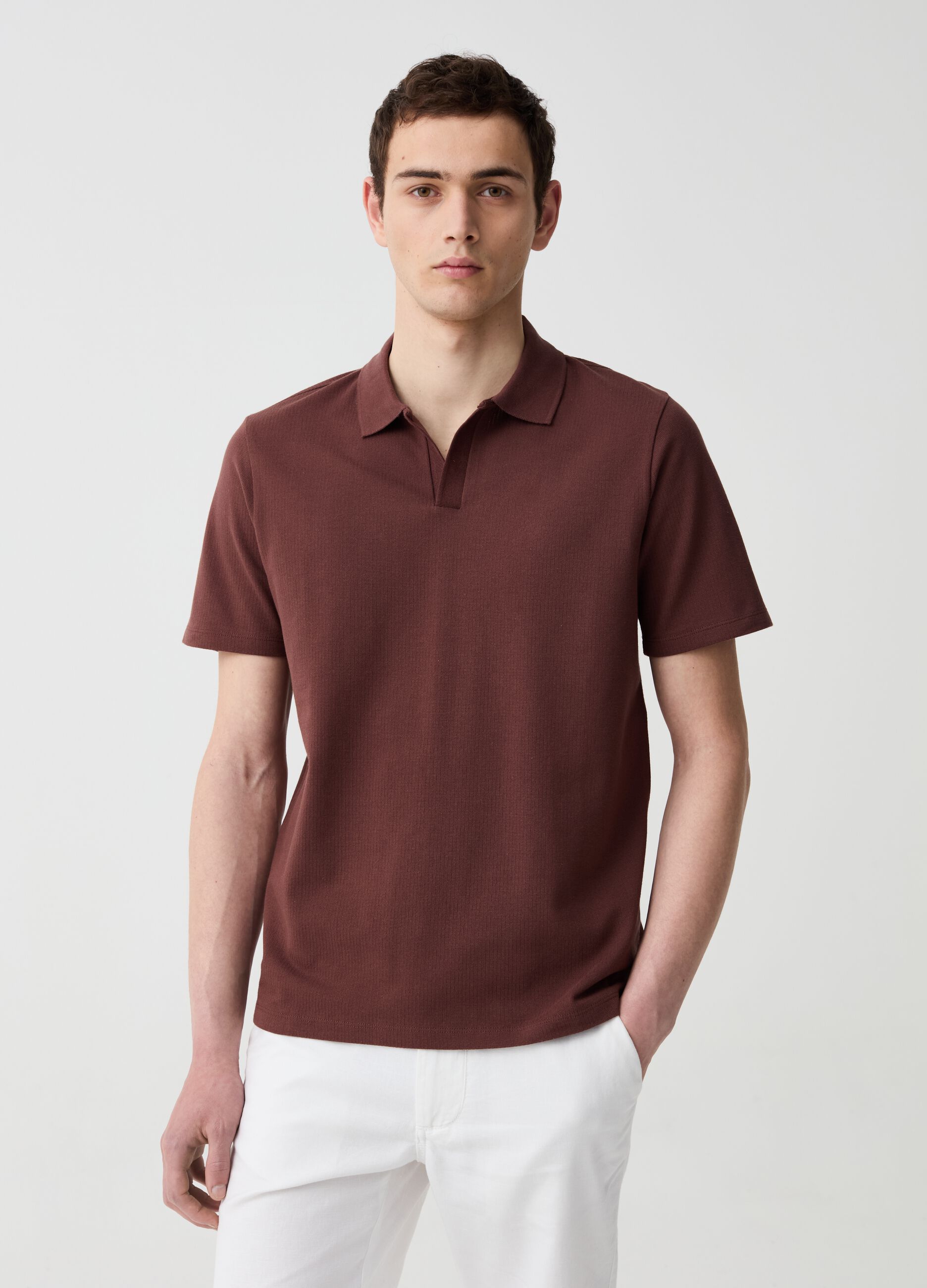 Organic cotton polo shirt with textured weave