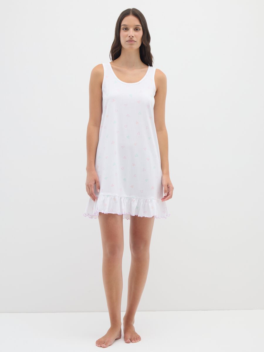 Camicia da notte in puro cotone bianco con fantasia cuori _0