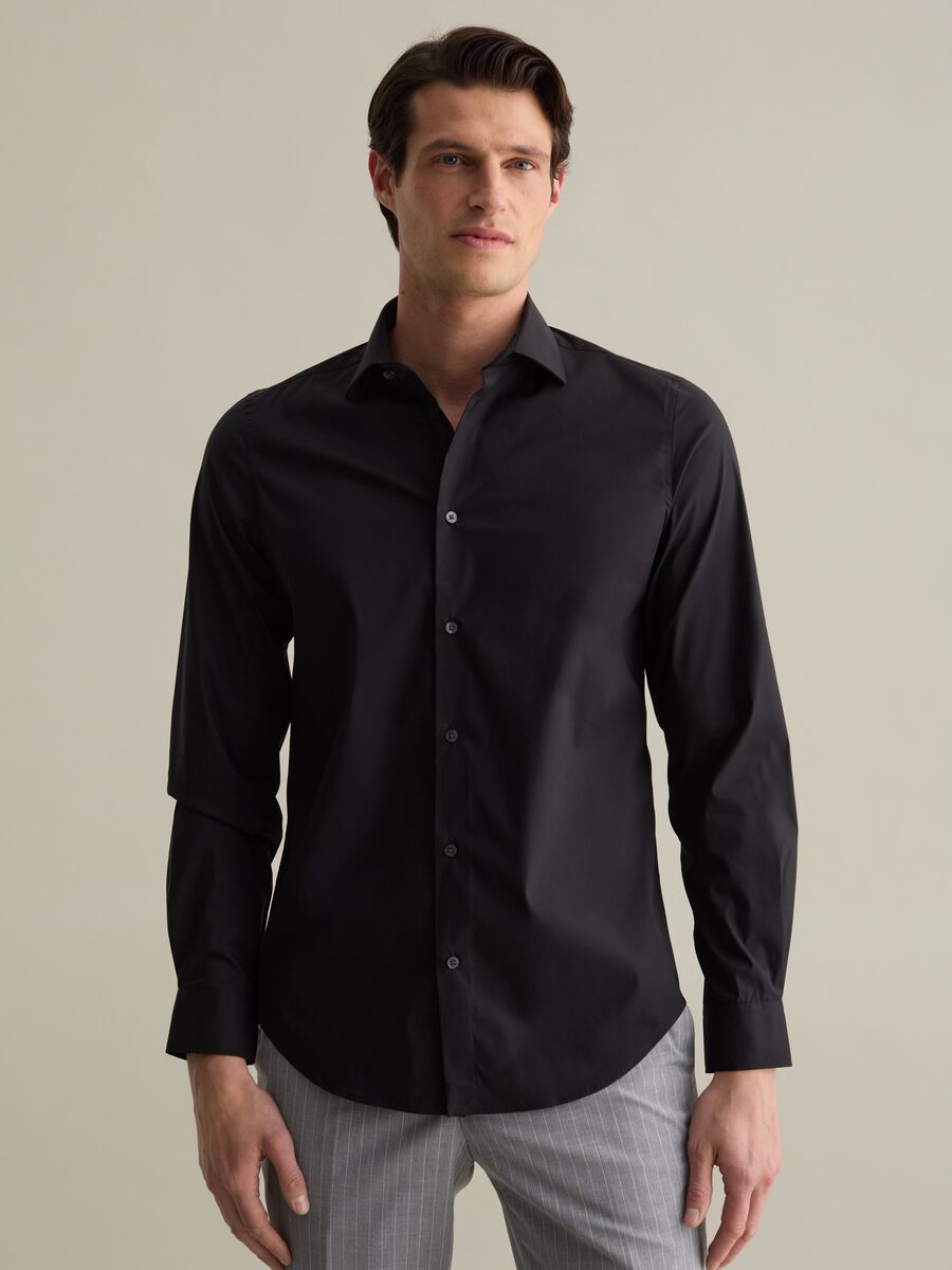 Solid colour stretch slim-fit shirt_1