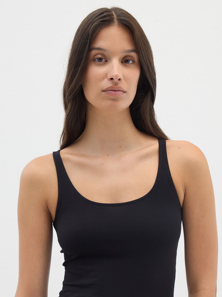 Canottiera basic in cotone stretch nera_1