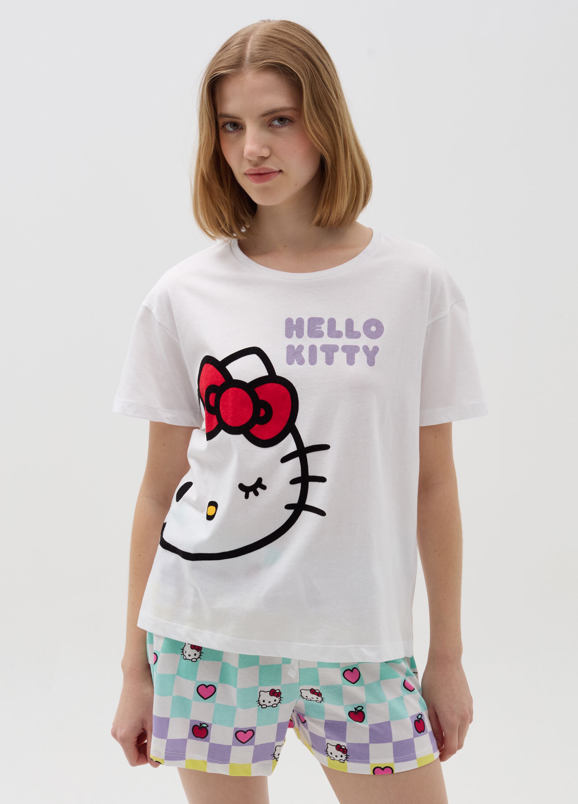 Pigiama in cotone con stampa Hello Kitty