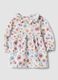 White crew-neck dress in pure organic cotton with floral print_0