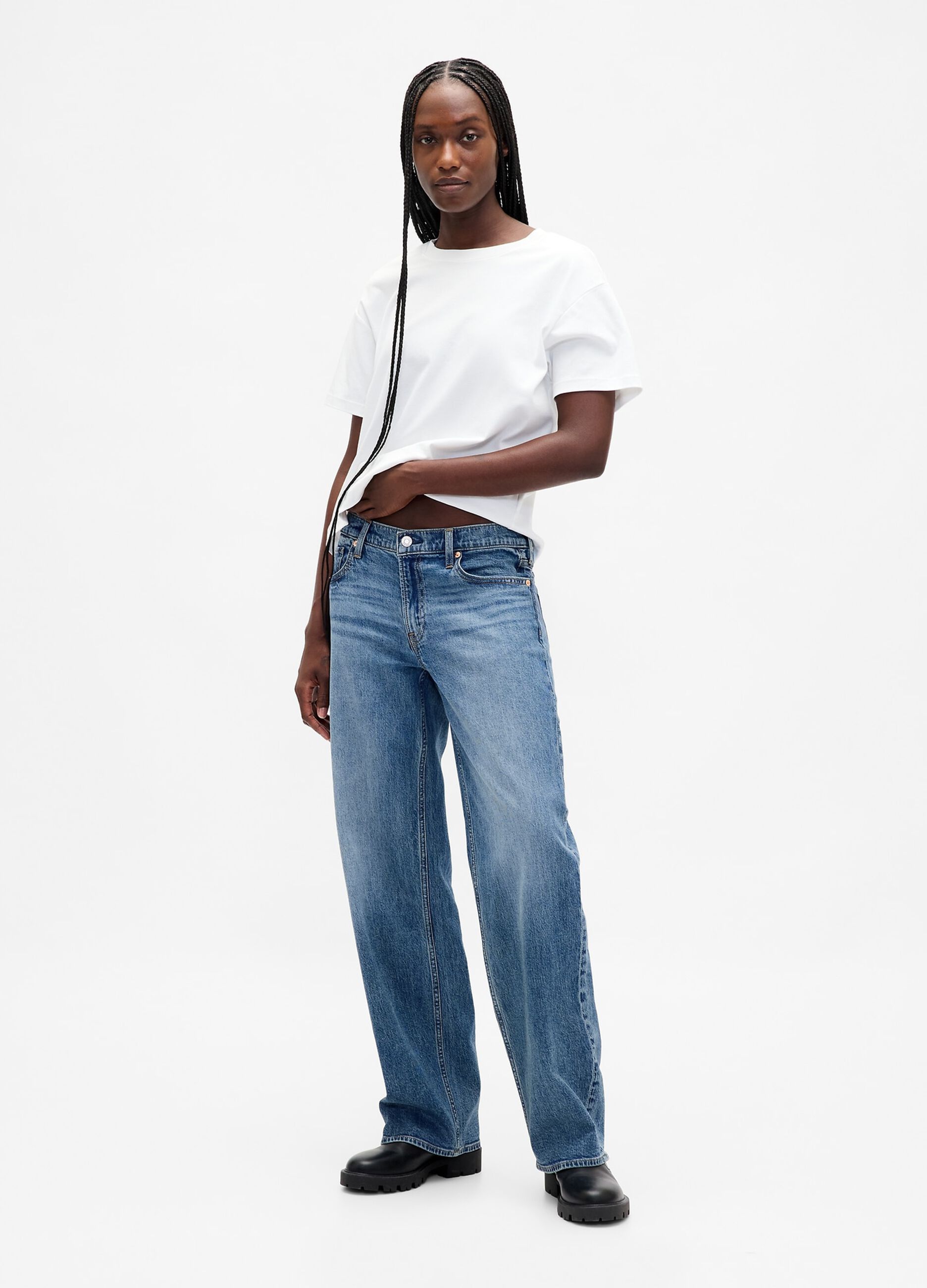 Wide-leg stretch denim jeans