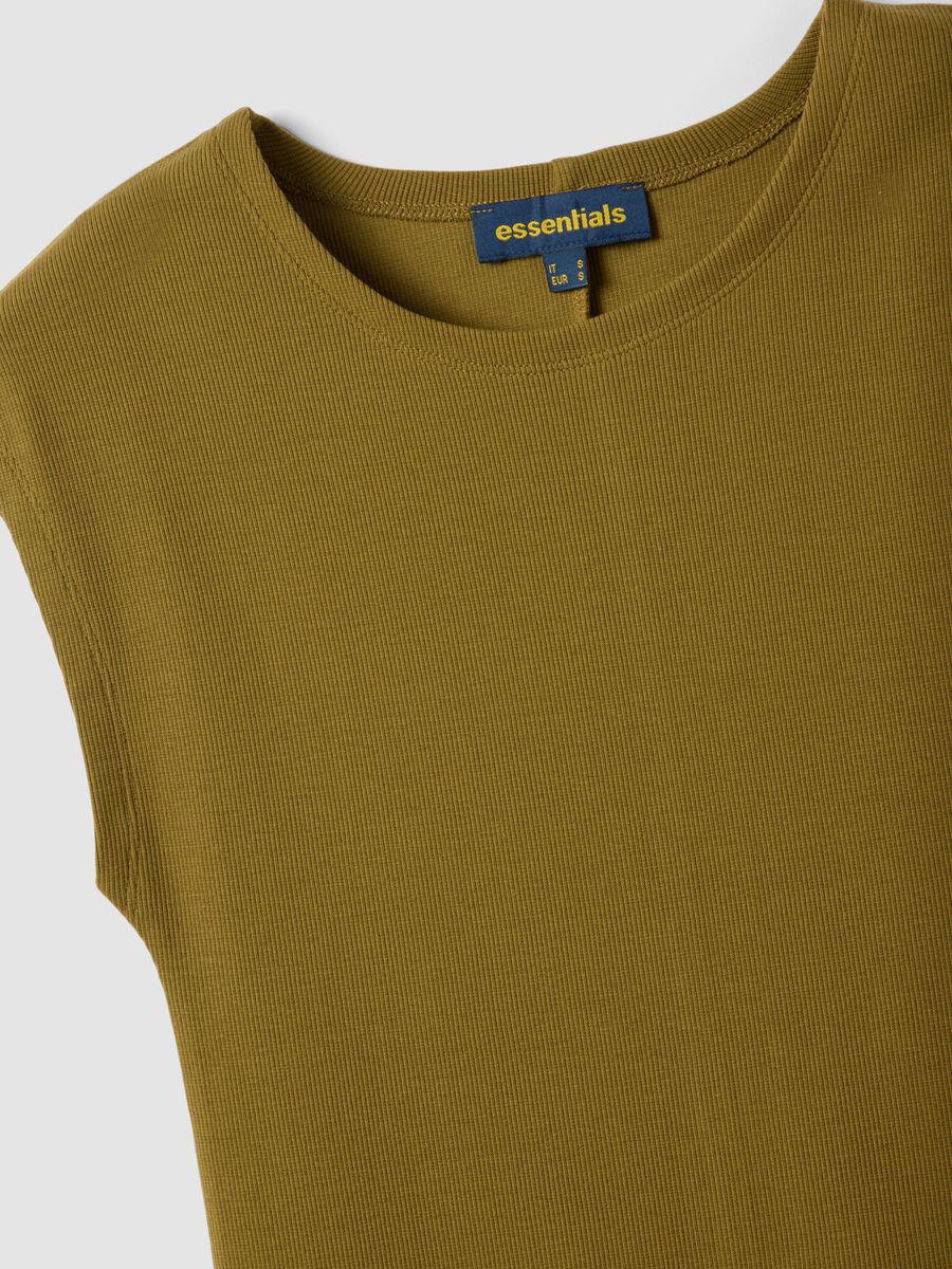 Green sleeveless fitted stretch-cotton dress_5