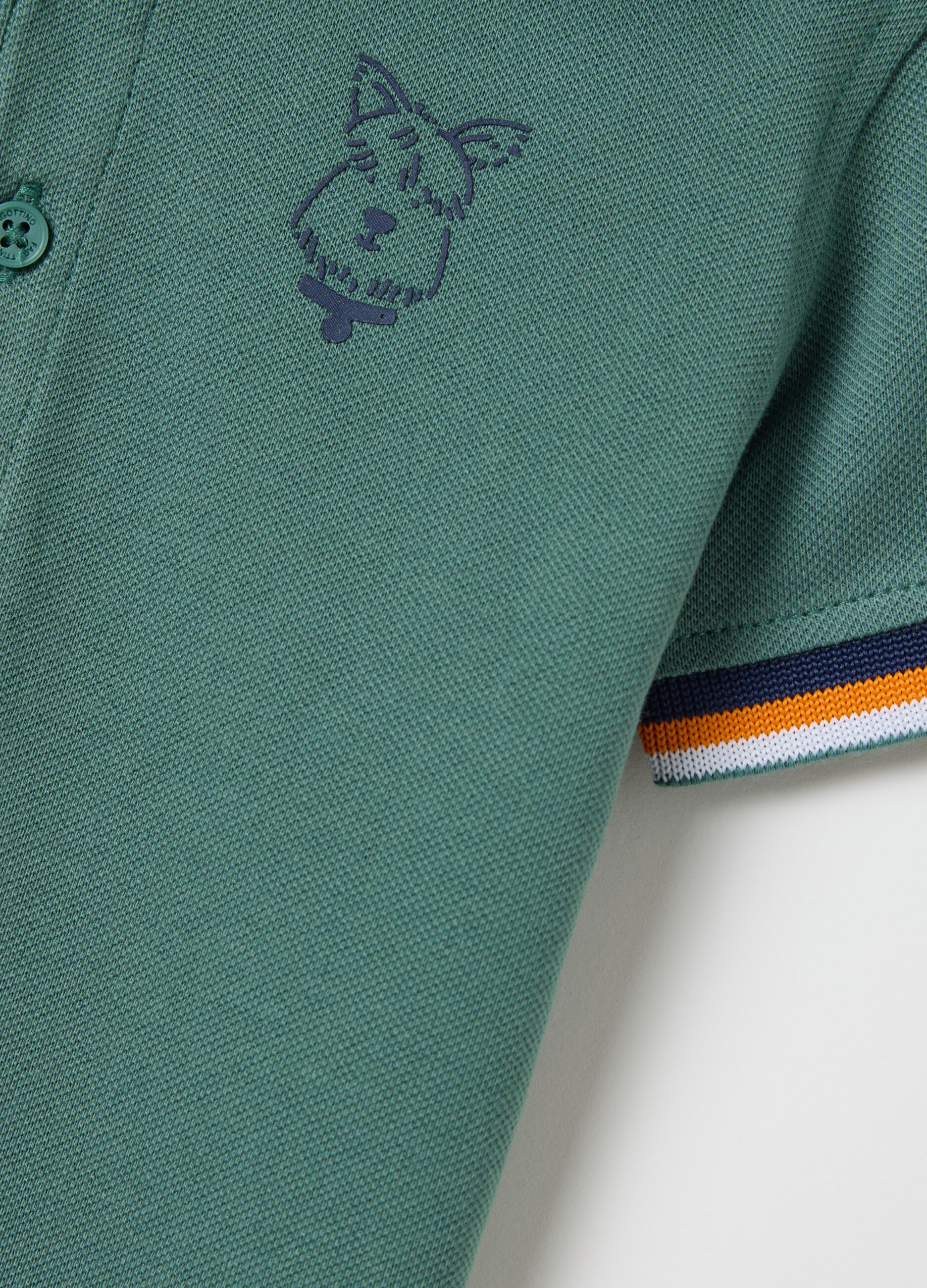 Piquet polo shirt with puppy print