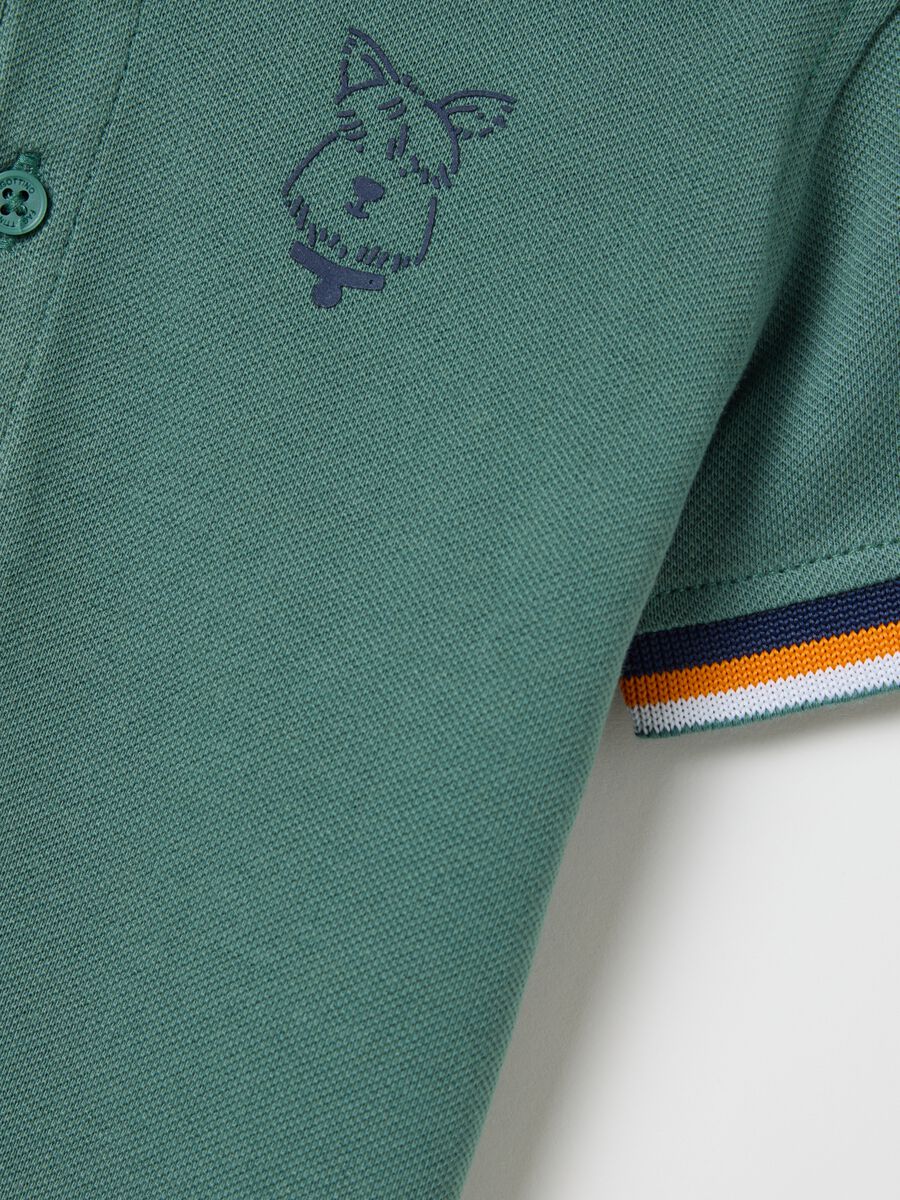 Piquet polo shirt with puppy print_2