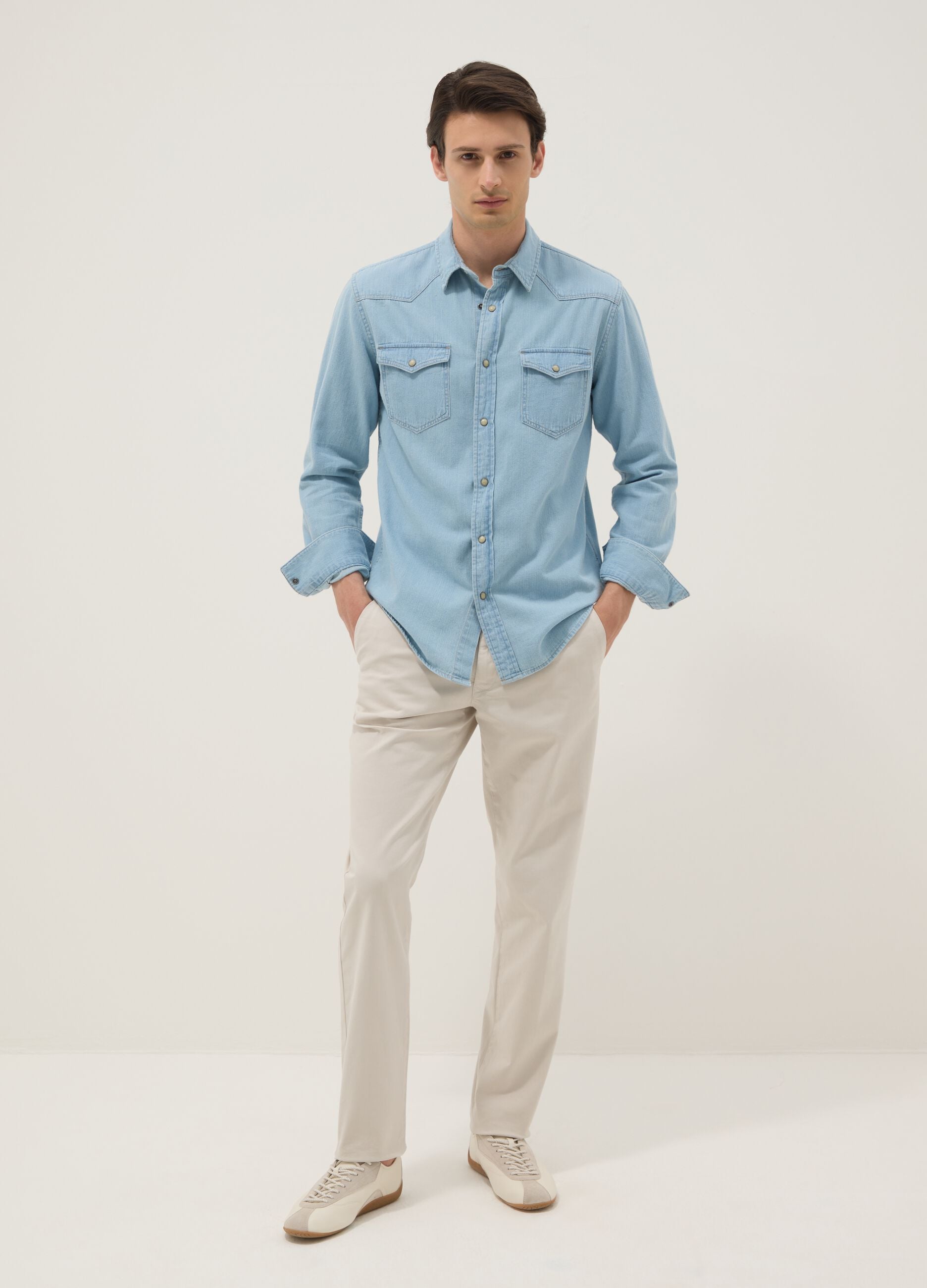 White slim-fit stretch cotton chino trousers