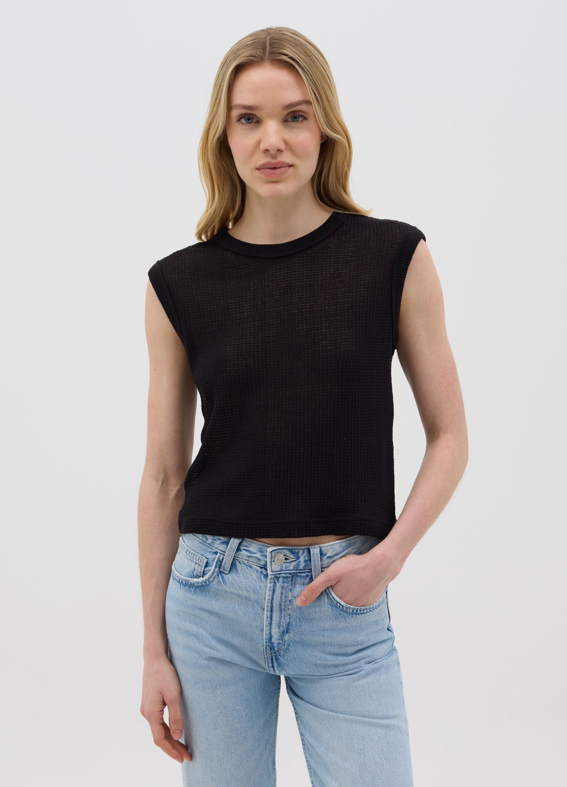 OVS Black Cotton Short Sleeve T-shirt