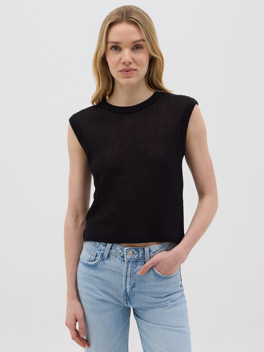 OVS Black Cotton Short Sleeve T-shirt_0
