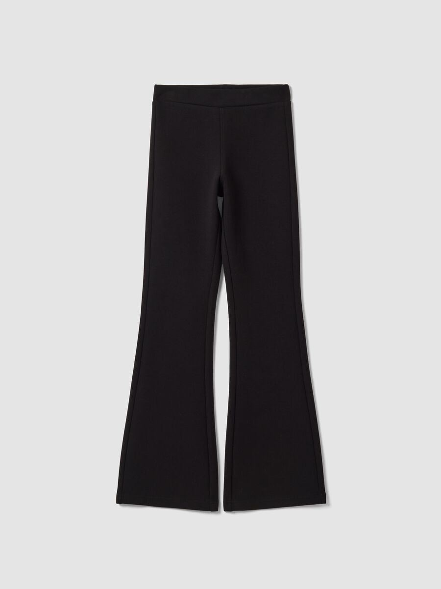 Black flared-fit stretch cotton leggings for girls_0