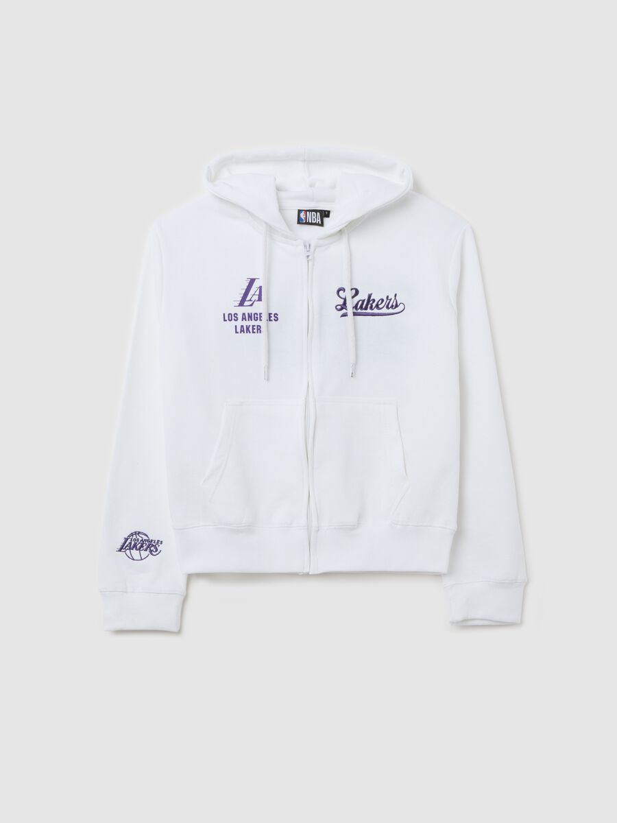 White full-zip sweatshirt with hood and NBA Los Angeles Lakers embroidery_4