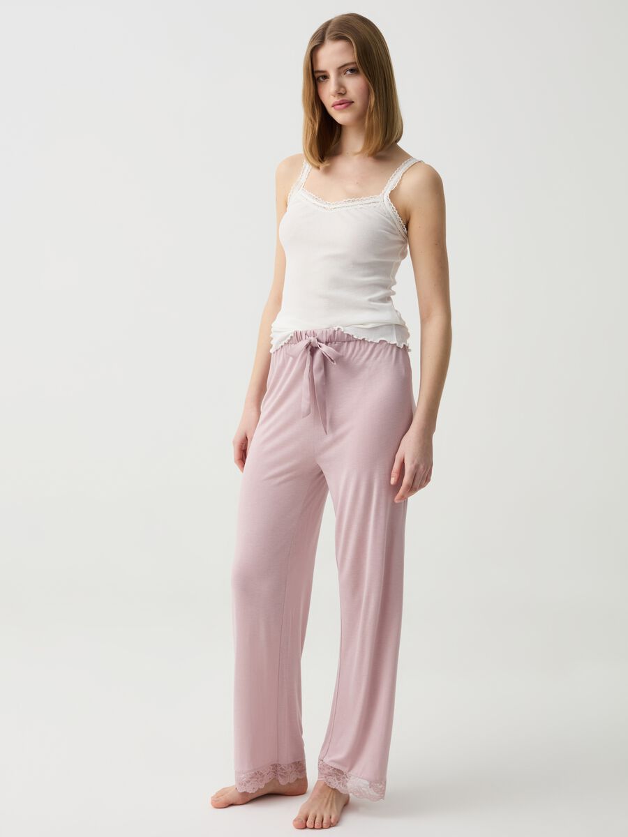 Pyjama trousers with floral lace_0