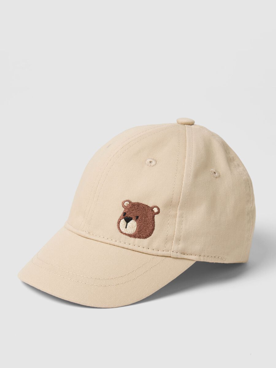 Cappello da baseball in puro cotone beige da bimbo con orsacchiotto_1