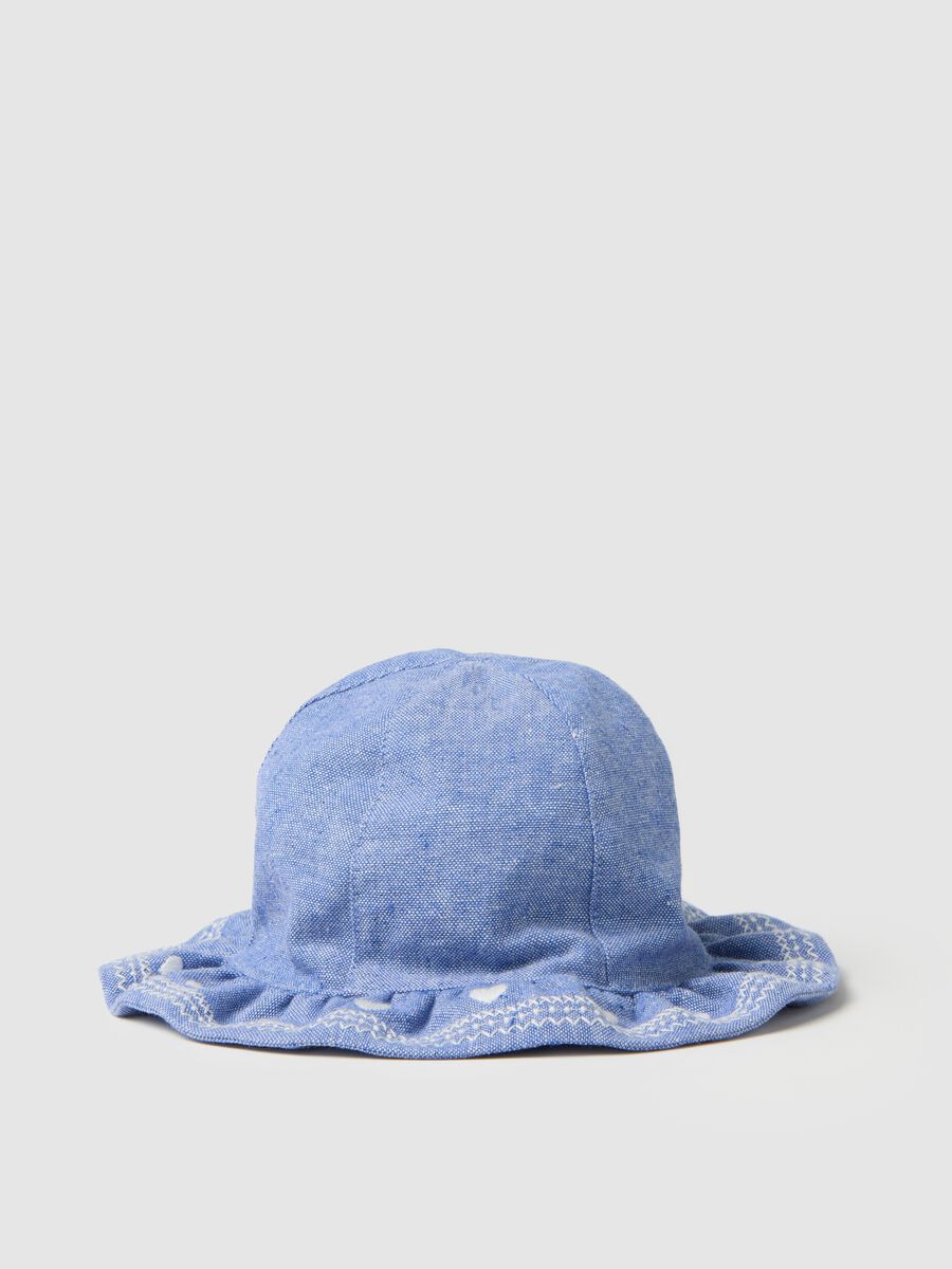 Blue regular fit baby hat with decorative bow_0