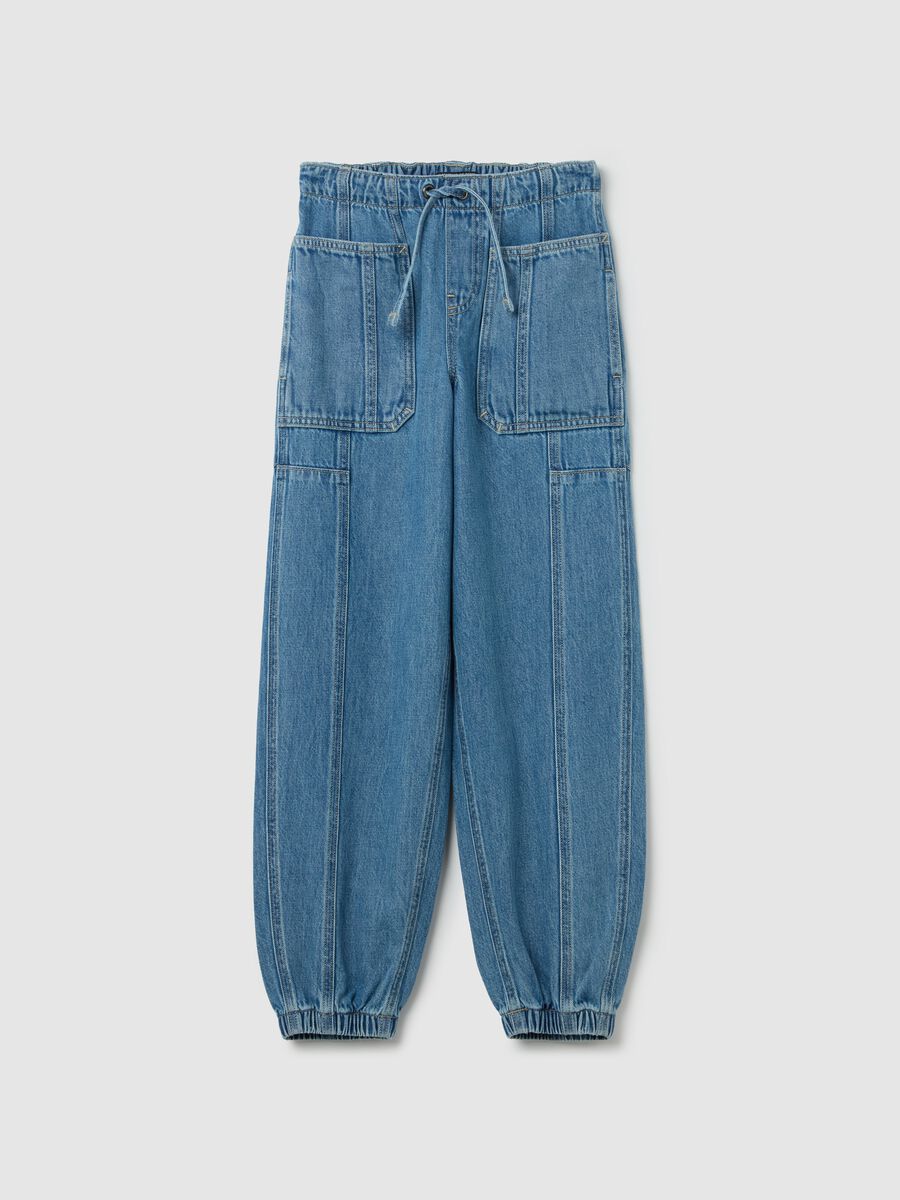 Joggers cargo in denim con coulisse _0