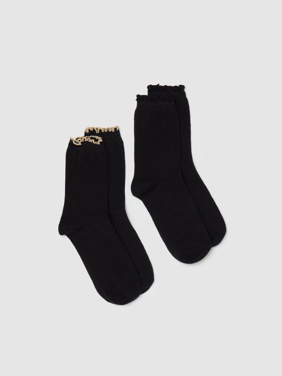Two-pair pack short socks with wavy edging_0