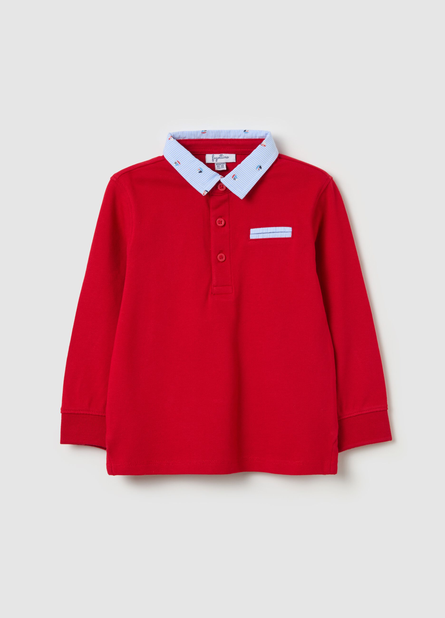 Polo maniche lunghe con dettagli a righe